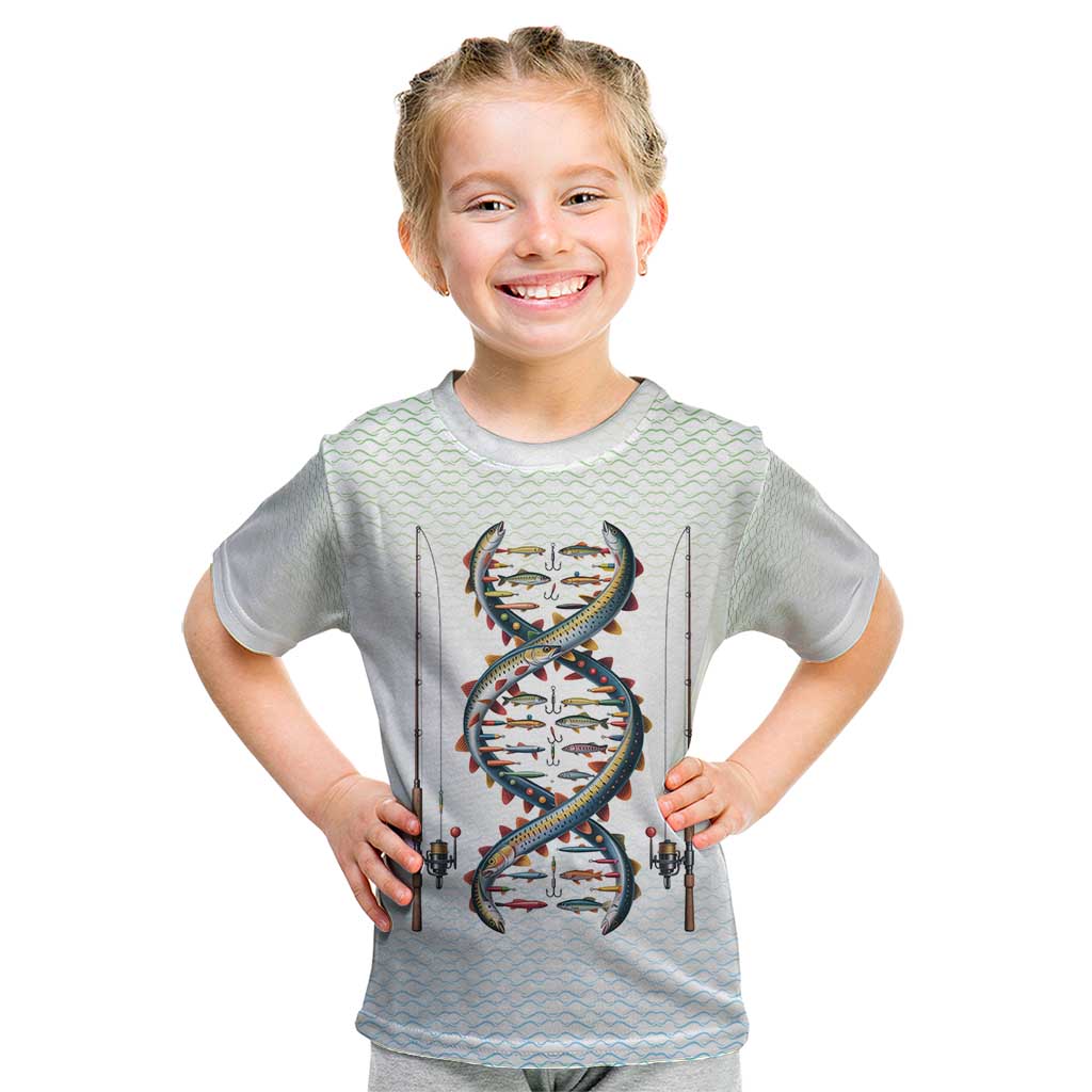 Fishing DNA Kid T Shirt Colorful Fish Illustrations on White Scale For Fisherman - Wonder Print Shop
