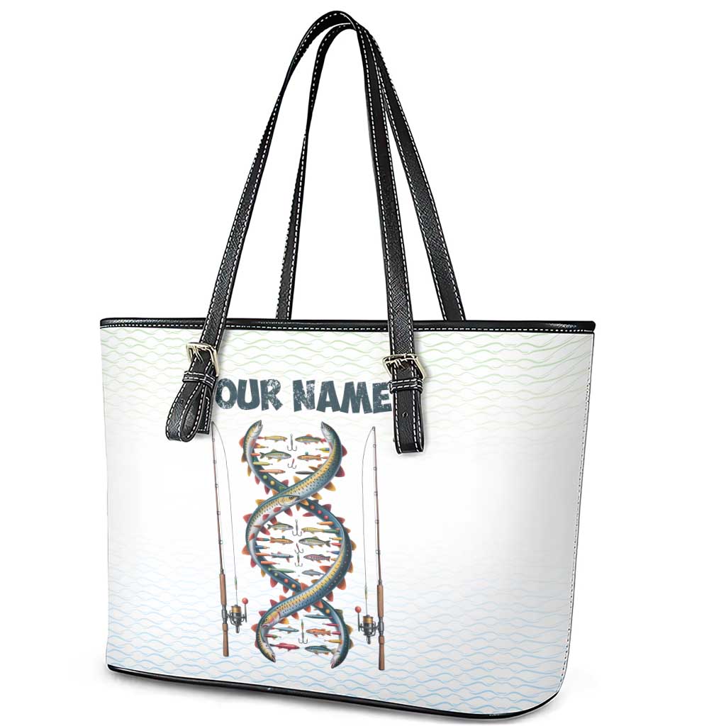 Fishing DNA Leather Tote Bag Colorful Fish Illustrations on White Scale For Fisherman - Wonder Print Shop