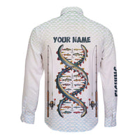 Fishing DNA Long Sleeve Button Shirt Colorful Fish Illustrations on White Scale For Fisherman - Wonder Print Shop