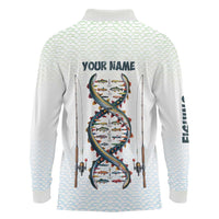 Fishing DNA Long Sleeve Polo Shirt Colorful Fish Illustrations on White Scale For Fisherman - Wonder Print Shop