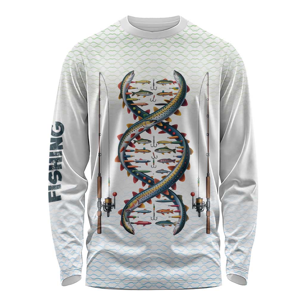Fishing DNA Long Sleeve Shirt Colorful Fish Illustrations on White Scale For Fisherman - Wonder Print Shop