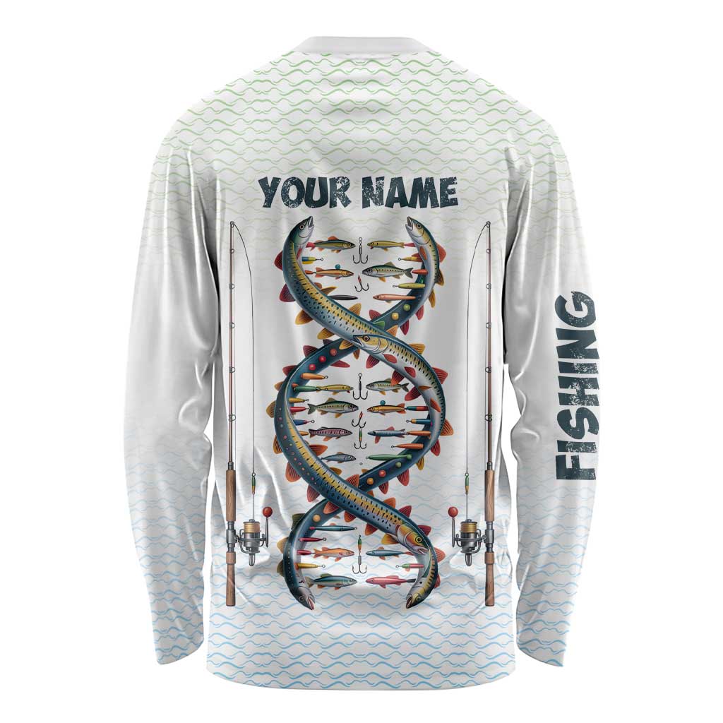 Fishing DNA Long Sleeve Shirt Colorful Fish Illustrations on White Scale For Fisherman - Wonder Print Shop