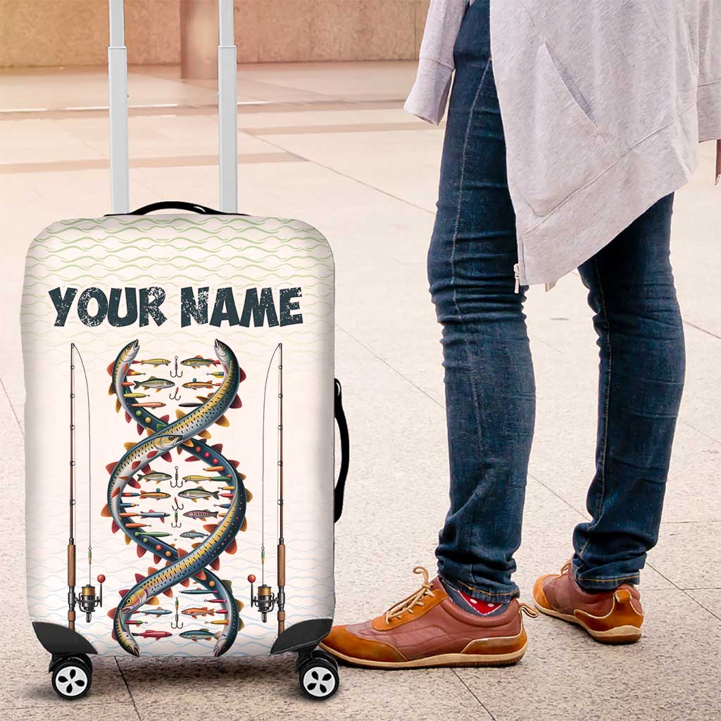 Fishing DNA Luggage Cover Colorful Fish Illustrations on White Scale For Fisherman - Wonder Print Shop
