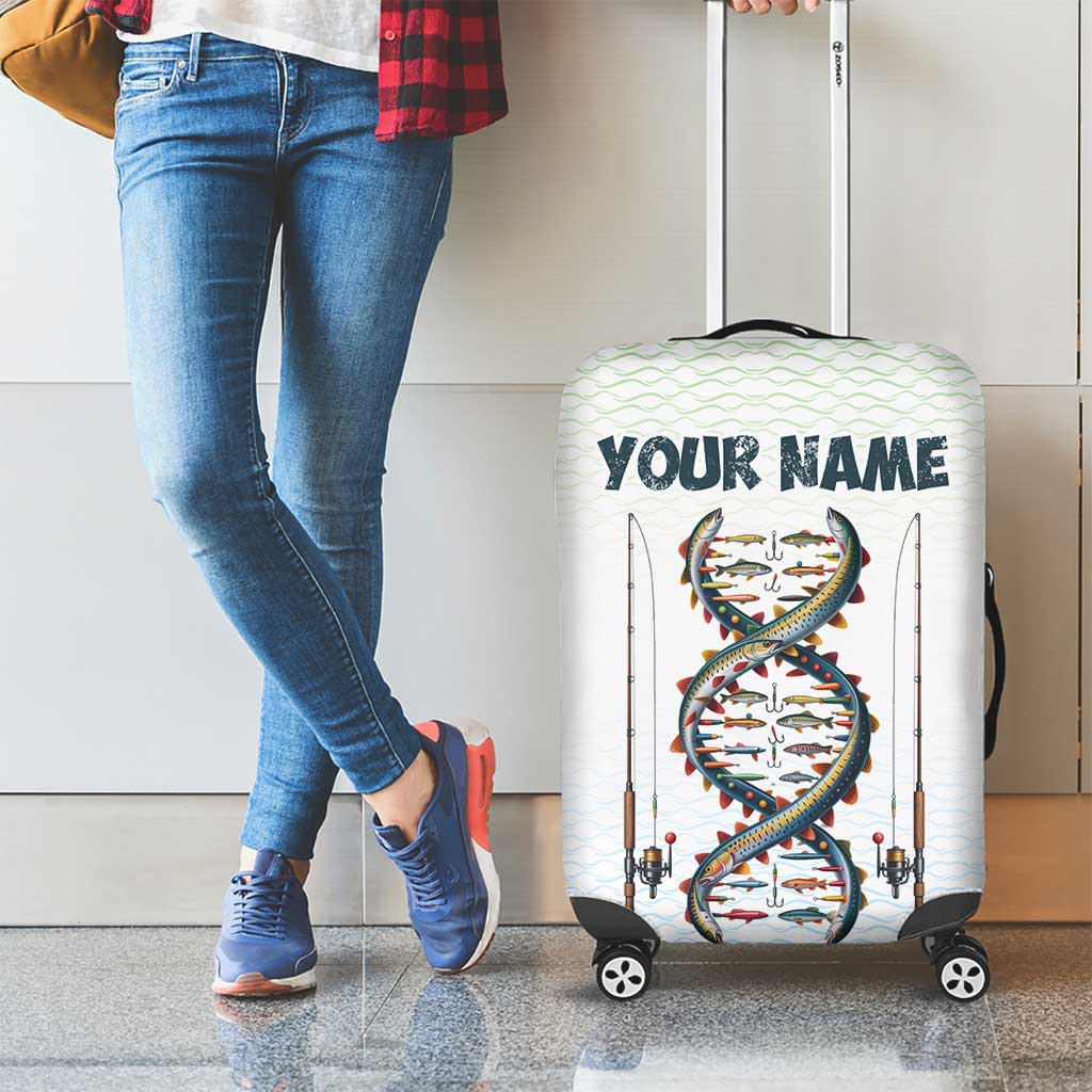 Fishing DNA Luggage Cover Colorful Fish Illustrations on White Scale For Fisherman - Wonder Print Shop