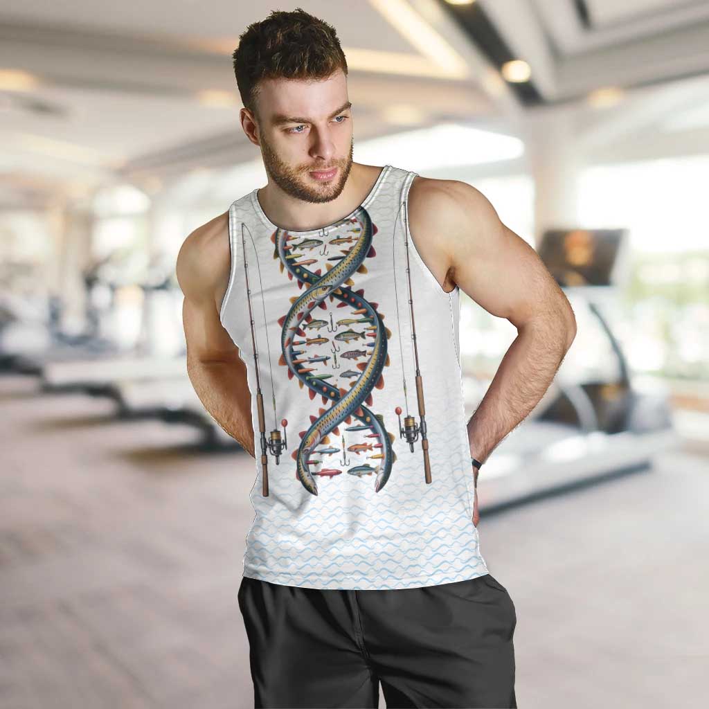 Fishing DNA Men Tank Top Colorful Fish Illustrations on White Scale For Fisherman - Wonder Print Shop