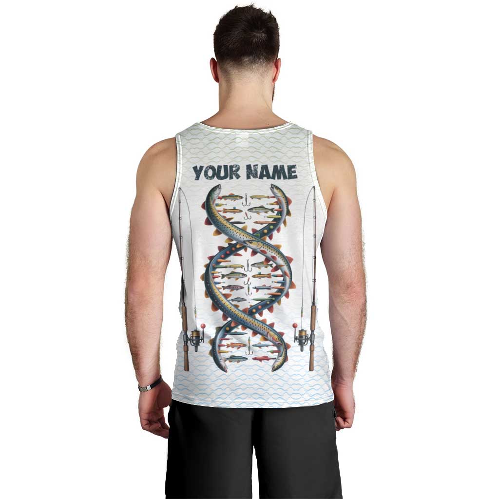 Fishing DNA Men Tank Top Colorful Fish Illustrations on White Scale For Fisherman - Wonder Print Shop