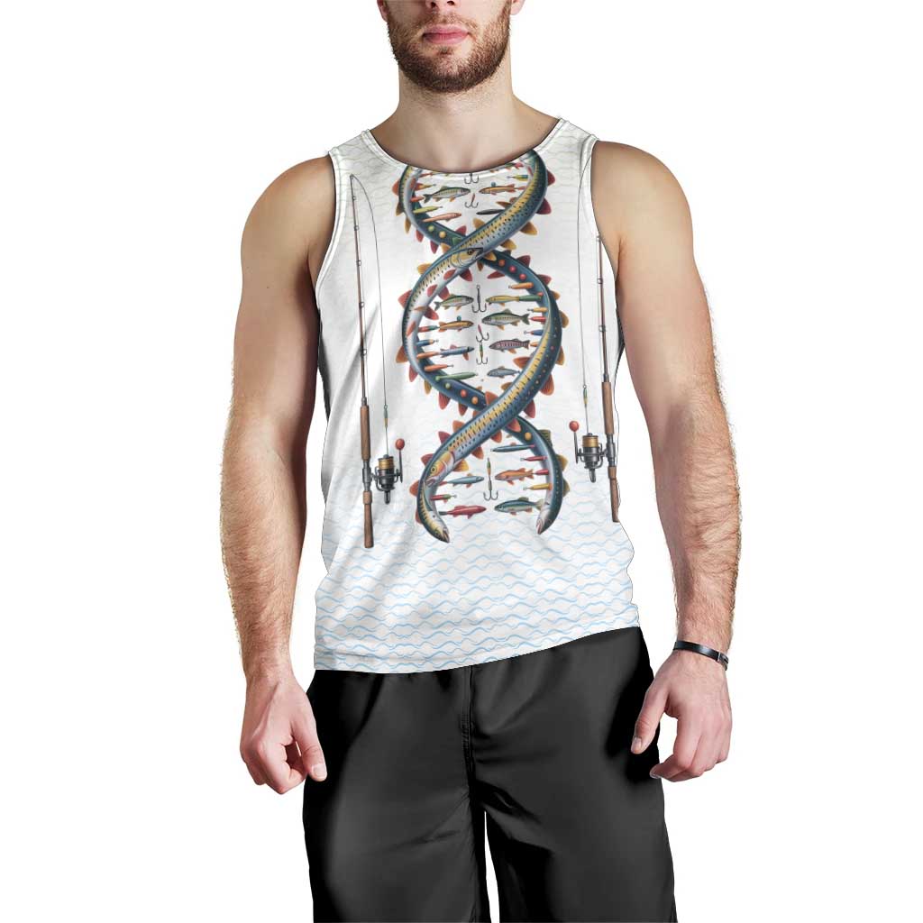 Fishing DNA Men Tank Top Colorful Fish Illustrations on White Scale For Fisherman - Wonder Print Shop