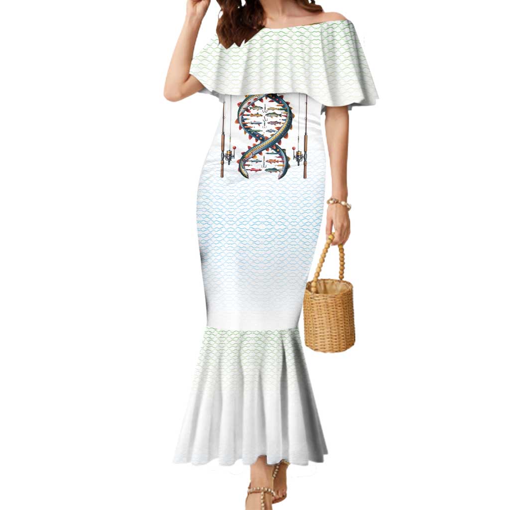 Fishing DNA Mermaid Dress Colorful Fish Illustrations on White Scale For Fisherman - Wonder Print Shop