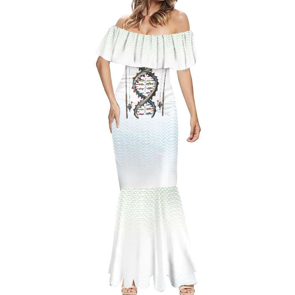 Fishing DNA Mermaid Dress Colorful Fish Illustrations on White Scale For Fisherman - Wonder Print Shop