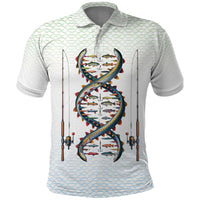 Fishing DNA Polo Shirt Colorful Fish Illustrations on White Scale For Fisherman - Wonder Print Shop