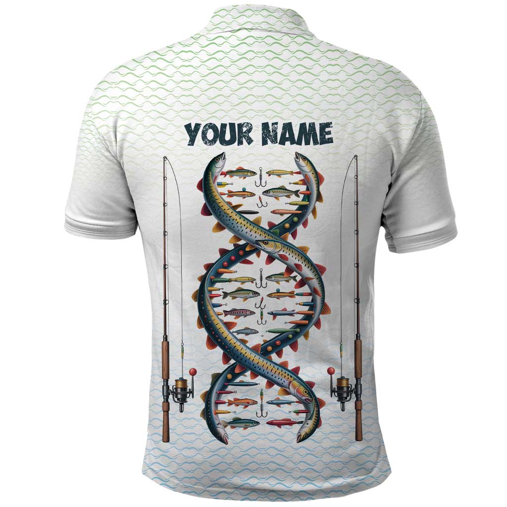 Fishing DNA Polo Shirt Colorful Fish Illustrations on White Scale For Fisherman - Wonder Print Shop