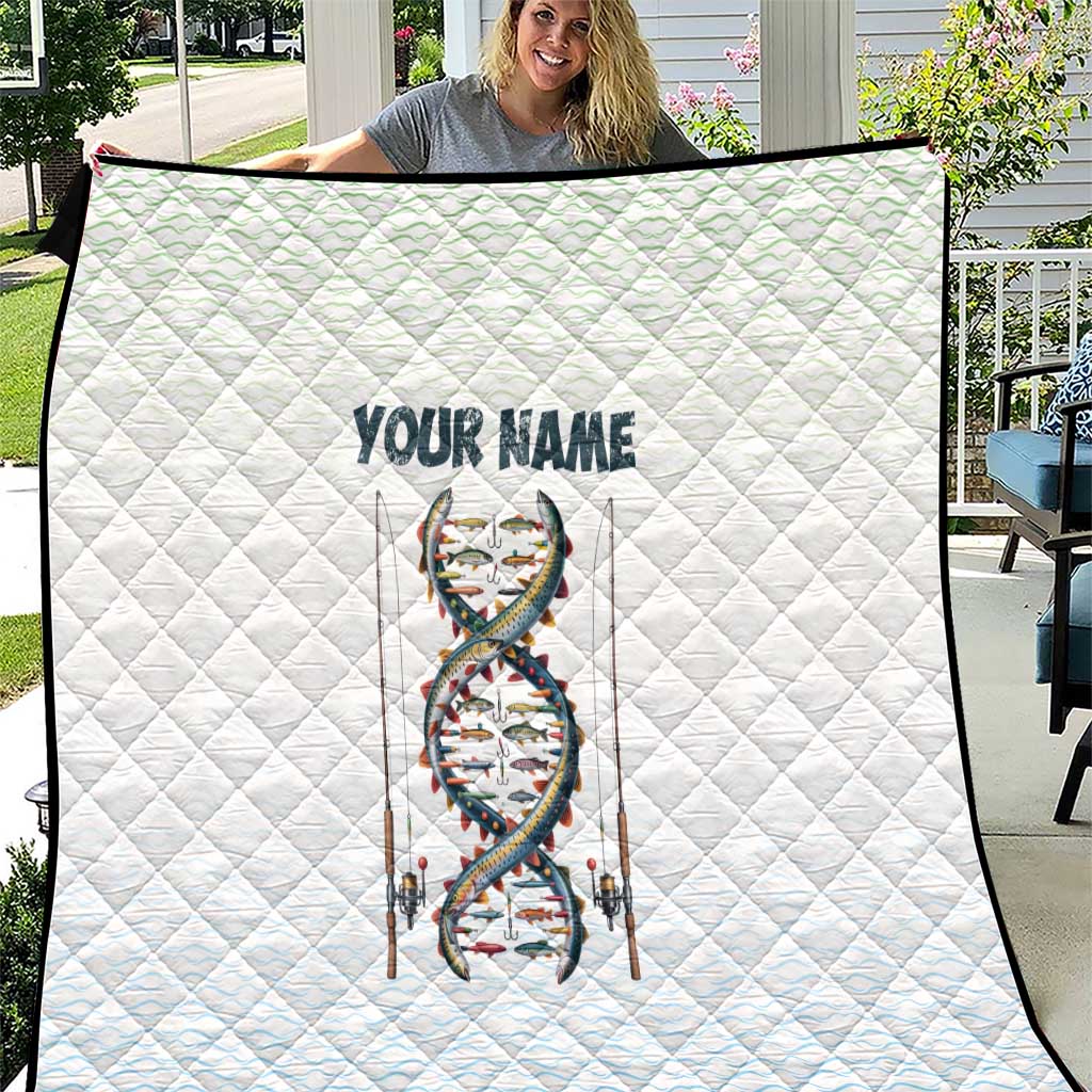Fishing DNA Quilt Colorful Fish Illustrations on White Scale For Fisherman - Wonder Print Shop