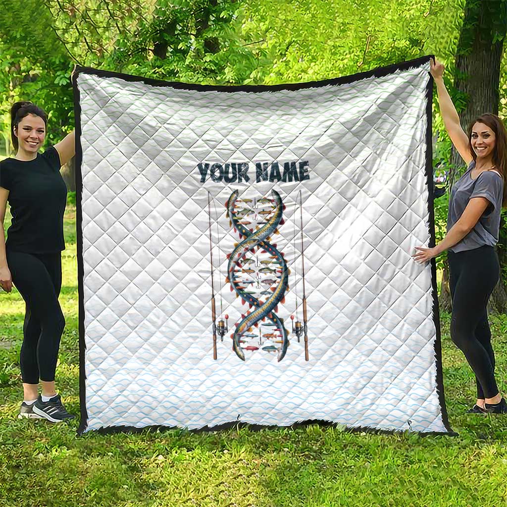 Fishing DNA Quilt Colorful Fish Illustrations on White Scale For Fisherman - Wonder Print Shop