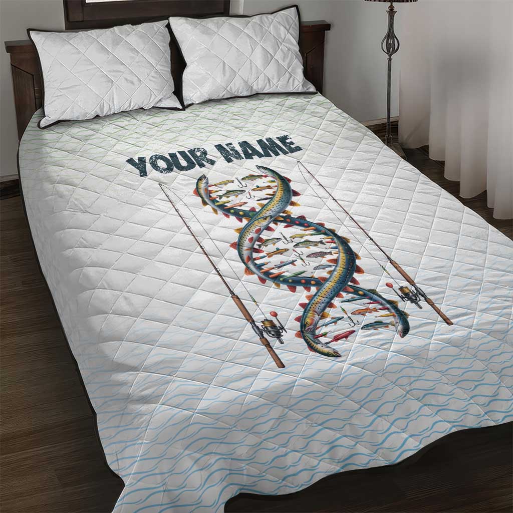 Fishing DNA Quilt Bed Set Colorful Fish Illustrations on White Scale For Fisherman - Wonder Print Shop