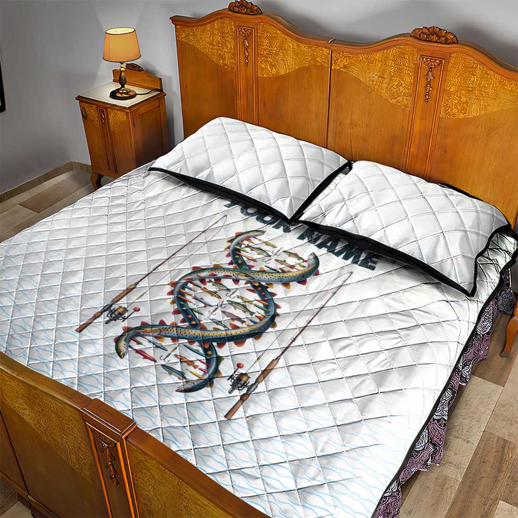 Fishing DNA Quilt Bed Set Colorful Fish Illustrations on White Scale For Fisherman - Wonder Print Shop