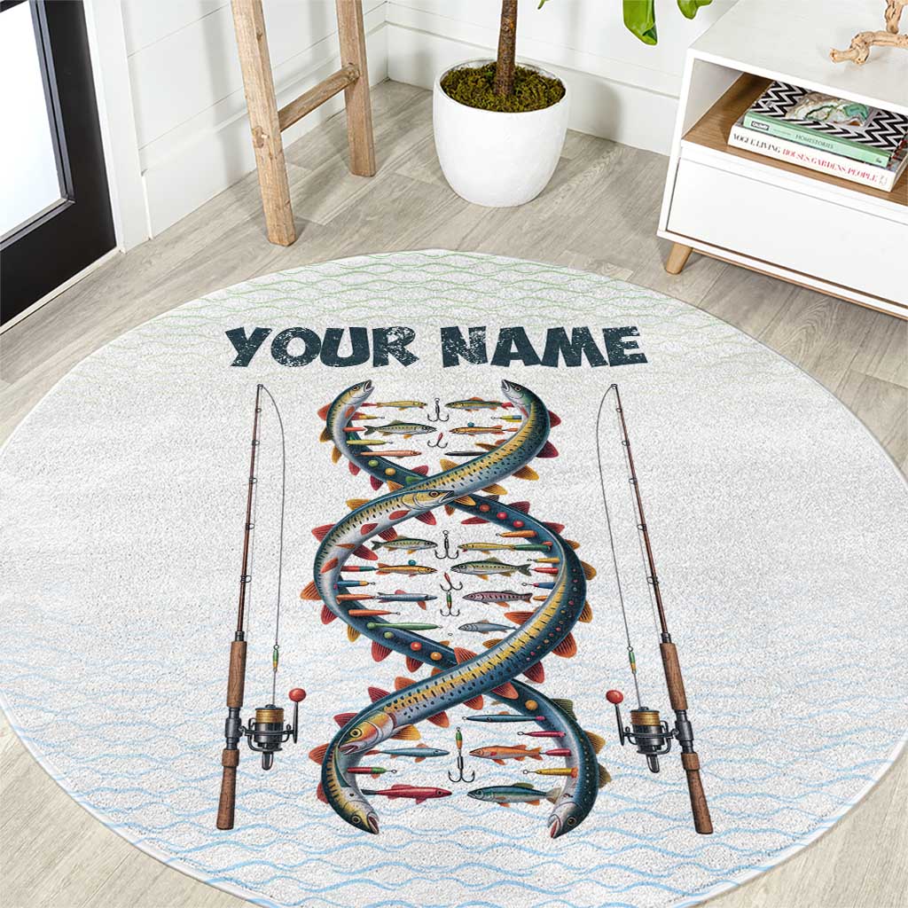 Fishing DNA Round Carpet Colorful Fish Illustrations on White Scale For Fisherman - Wonder Print Shop