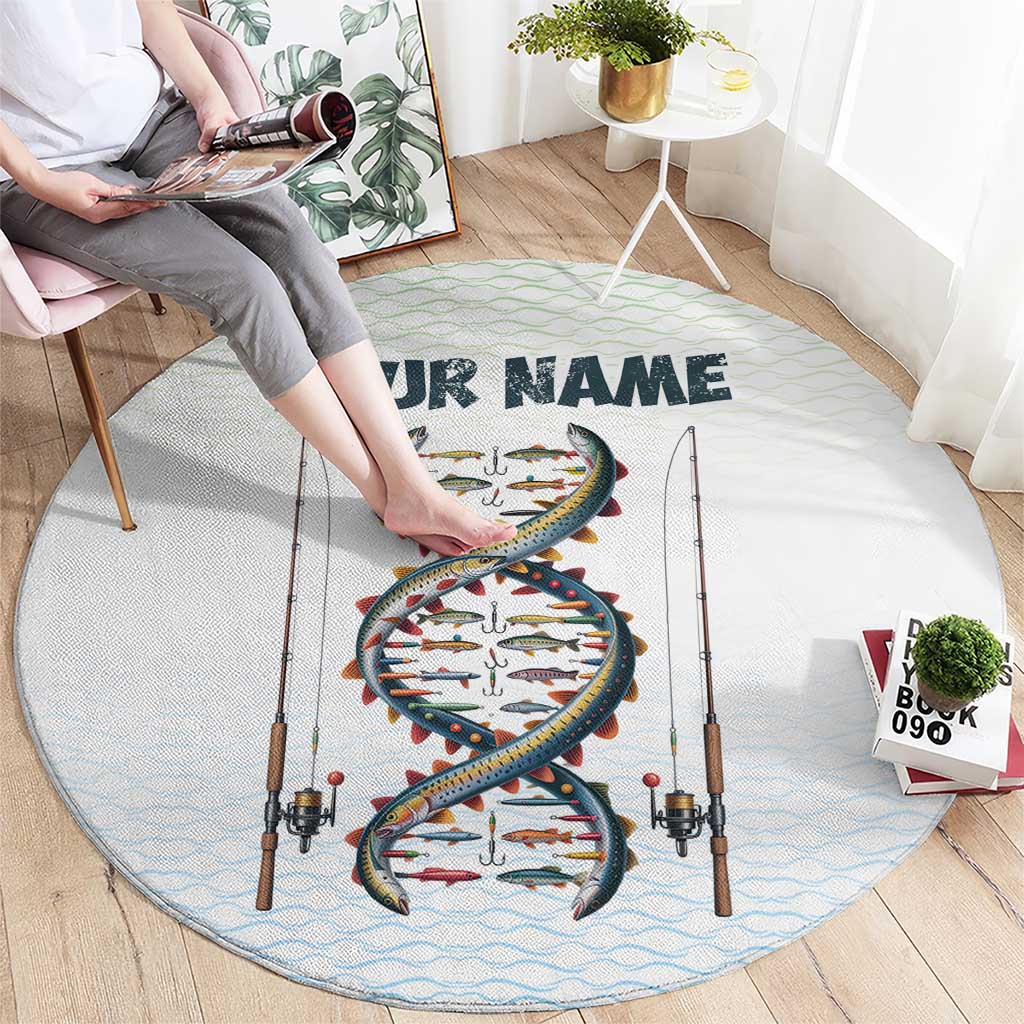 Fishing DNA Round Carpet Colorful Fish Illustrations on White Scale For Fisherman - Wonder Print Shop