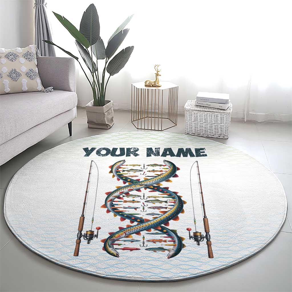 Fishing DNA Round Carpet Colorful Fish Illustrations on White Scale For Fisherman - Wonder Print Shop