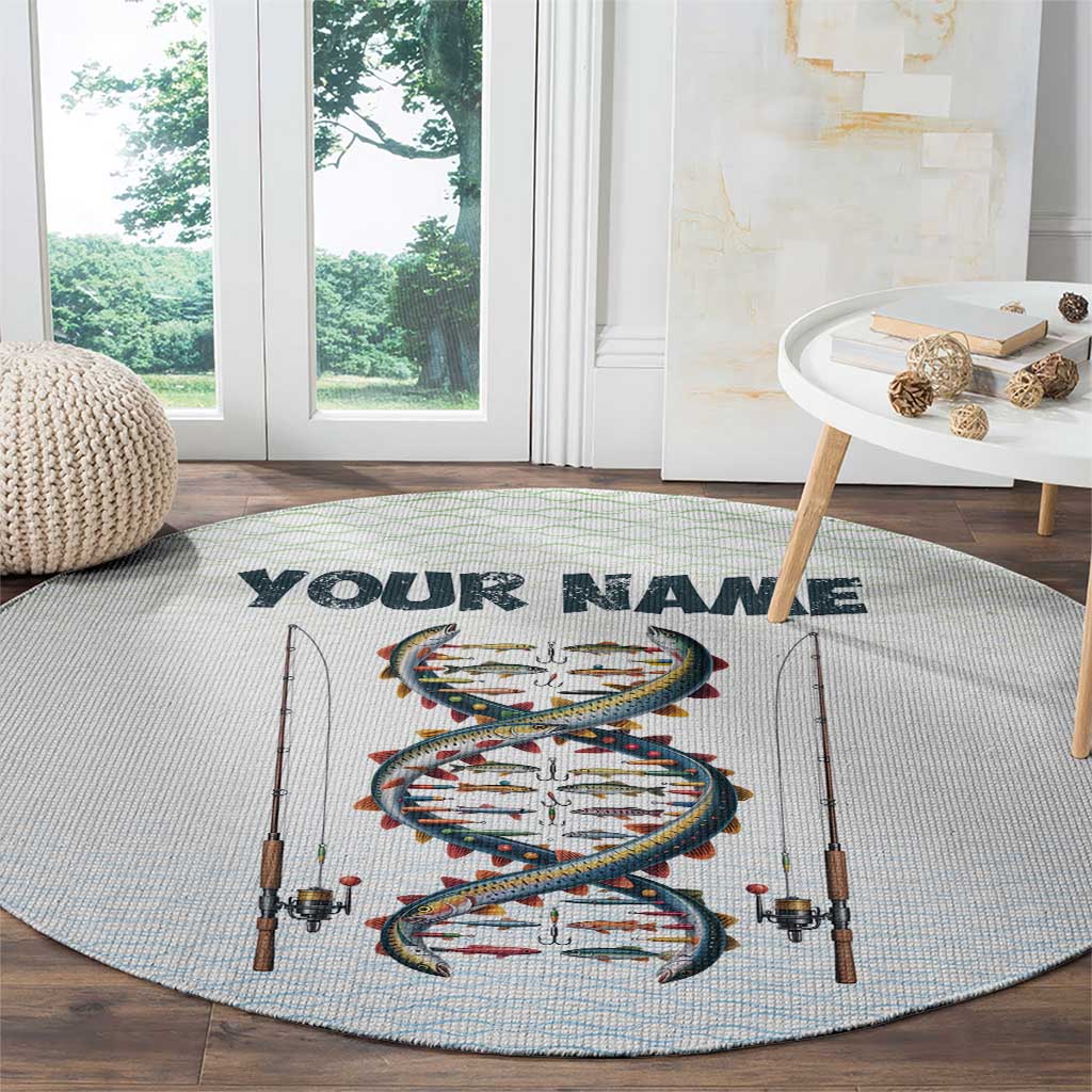 Fishing DNA Round Carpet Colorful Fish Illustrations on White Scale For Fisherman - Wonder Print Shop