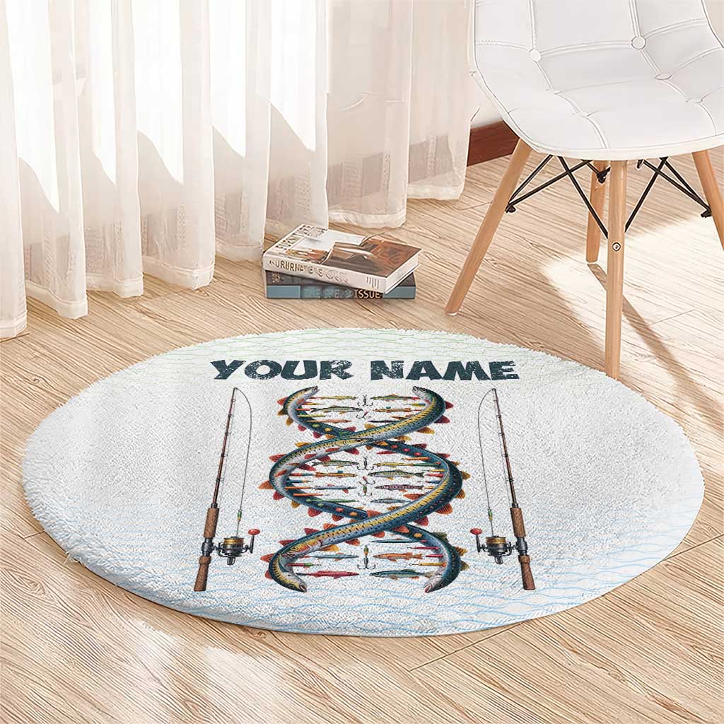Fishing DNA Round Carpet Colorful Fish Illustrations on White Scale For Fisherman - Wonder Print Shop