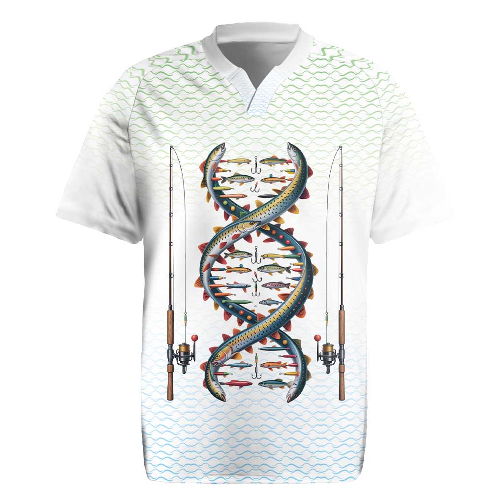 Fishing DNA Rugby Jersey Colorful Fish Illustrations on White Scale For Fisherman - Wonder Print Shop