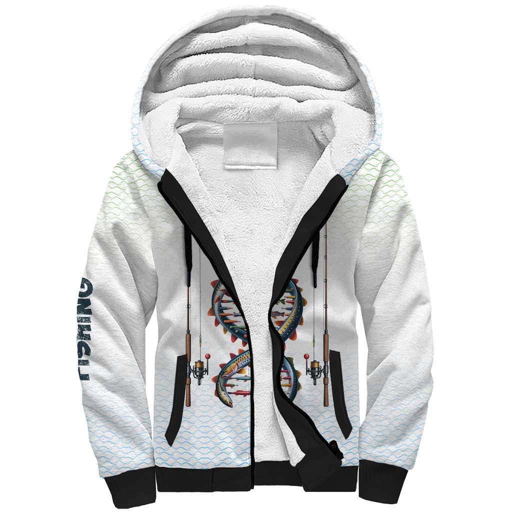 Fishing DNA Sherpa Hoodie Colorful Fish Illustrations on White Scale For Fisherman - Wonder Print Shop