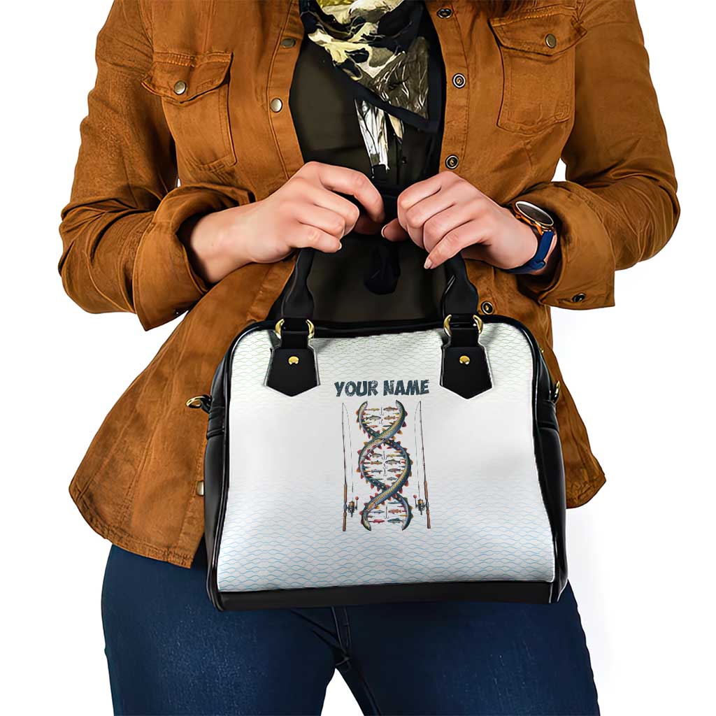 Fishing DNA Shoulder Handbag Colorful Fish Illustrations on White Scale For Fisherman - Wonder Print Shop