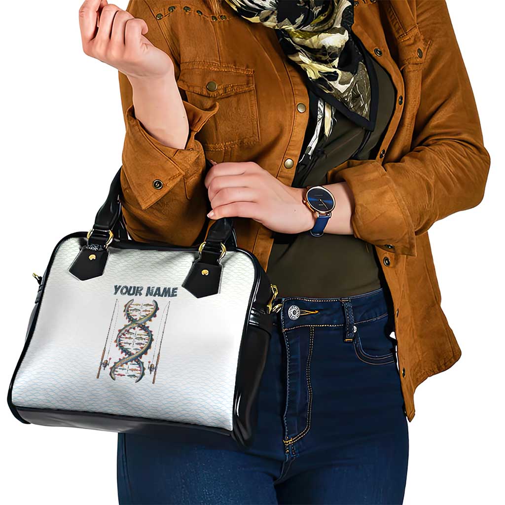 Fishing DNA Shoulder Handbag Colorful Fish Illustrations on White Scale For Fisherman - Wonder Print Shop