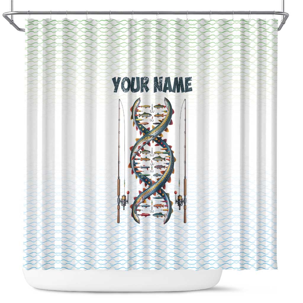 Fishing DNA Shower Curtain Colorful Fish Illustrations on White Scale For Fisherman - Wonder Print Shop