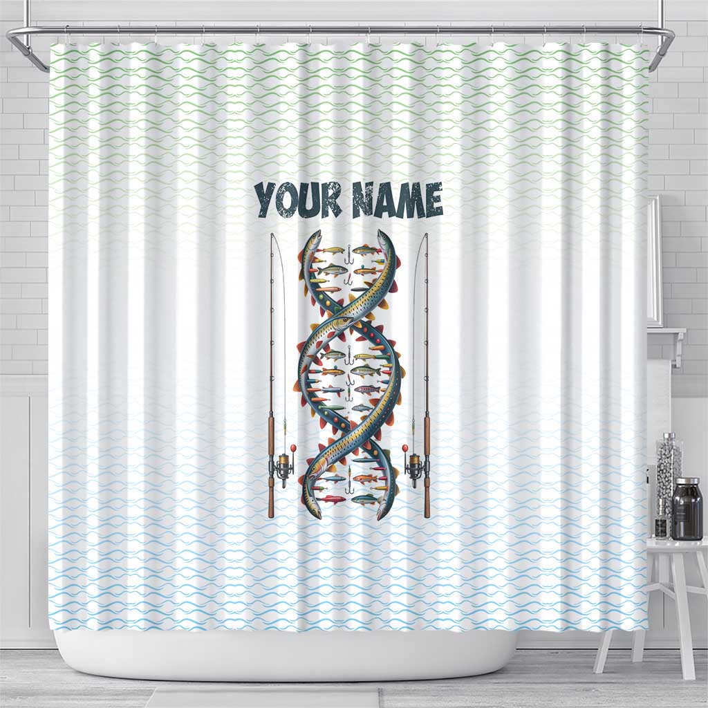 Fishing DNA Shower Curtain Colorful Fish Illustrations on White Scale For Fisherman - Wonder Print Shop