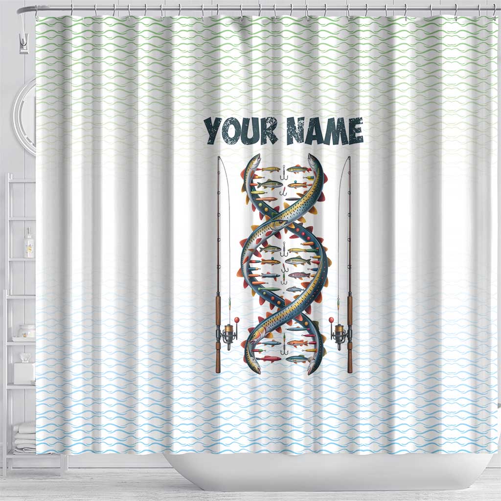 Fishing DNA Shower Curtain Colorful Fish Illustrations on White Scale For Fisherman - Wonder Print Shop