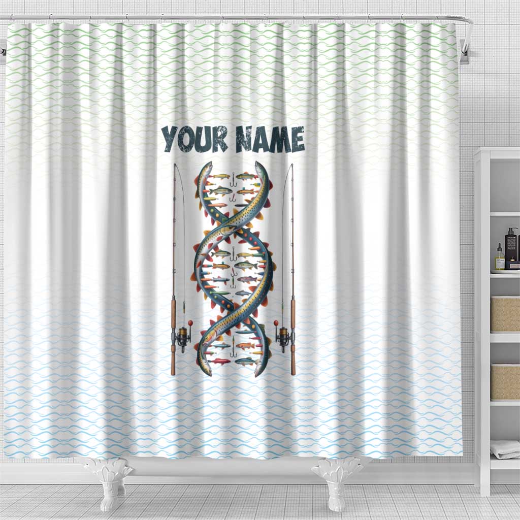 Fishing DNA Shower Curtain Colorful Fish Illustrations on White Scale For Fisherman - Wonder Print Shop