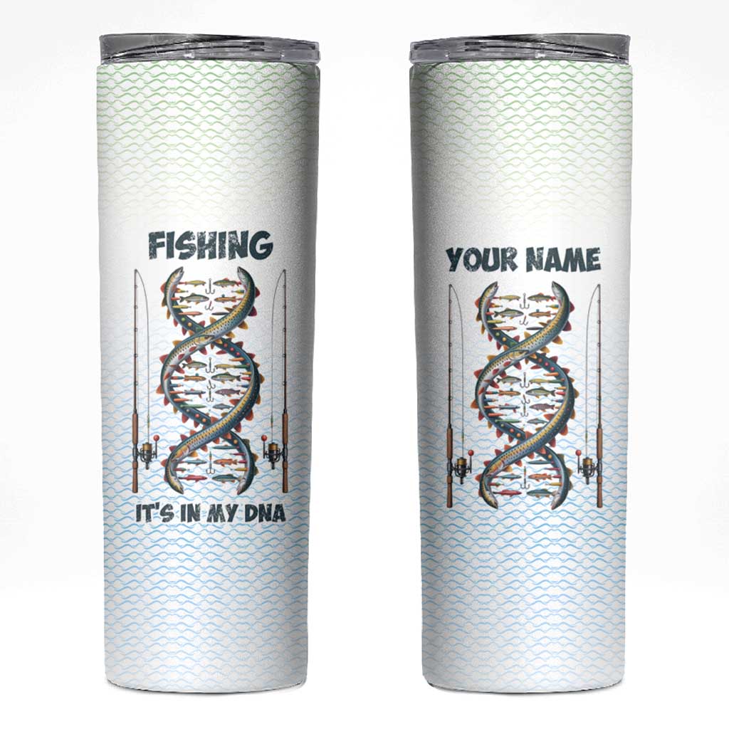 Fishing DNA Skinny Tumbler Colorful Fish Illustrations on White Scale For Fisherman - Wonder Print Shop