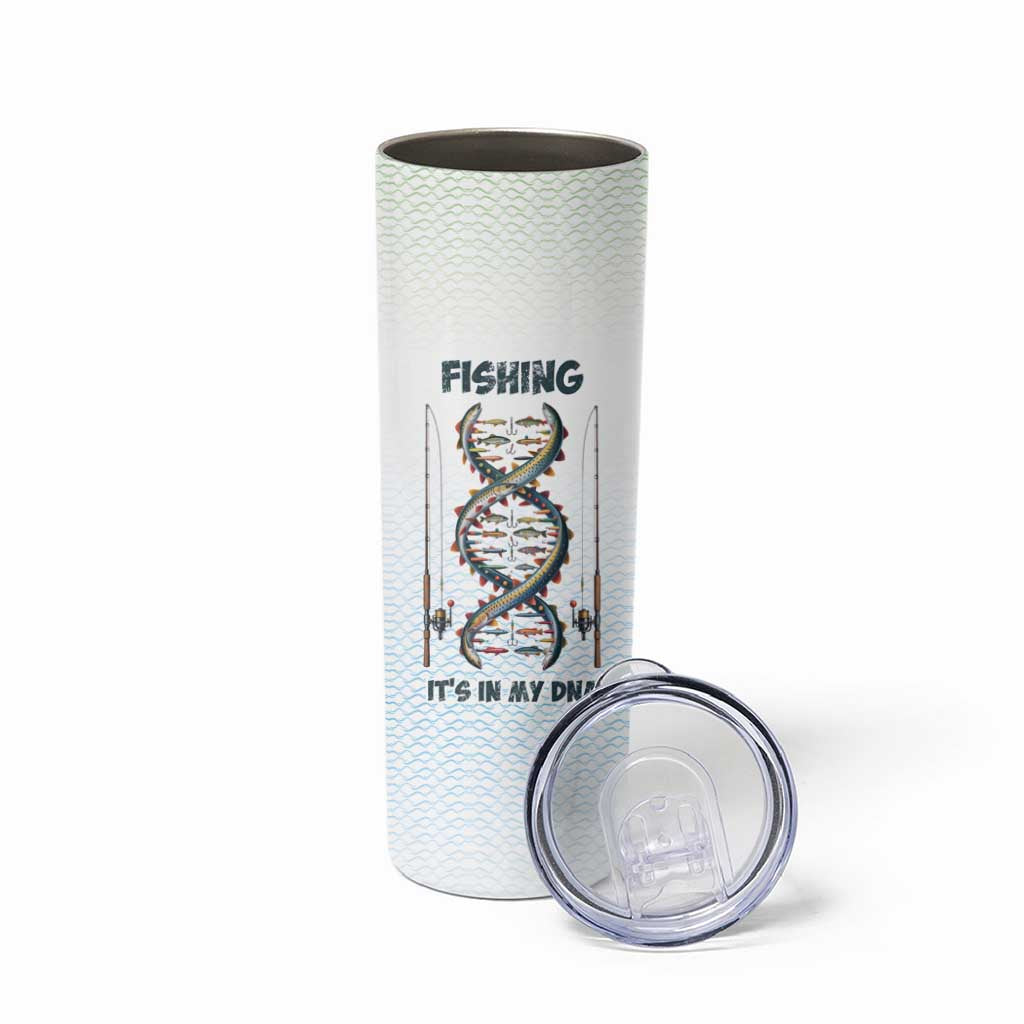 Fishing DNA Skinny Tumbler Colorful Fish Illustrations on White Scale For Fisherman - Wonder Print Shop