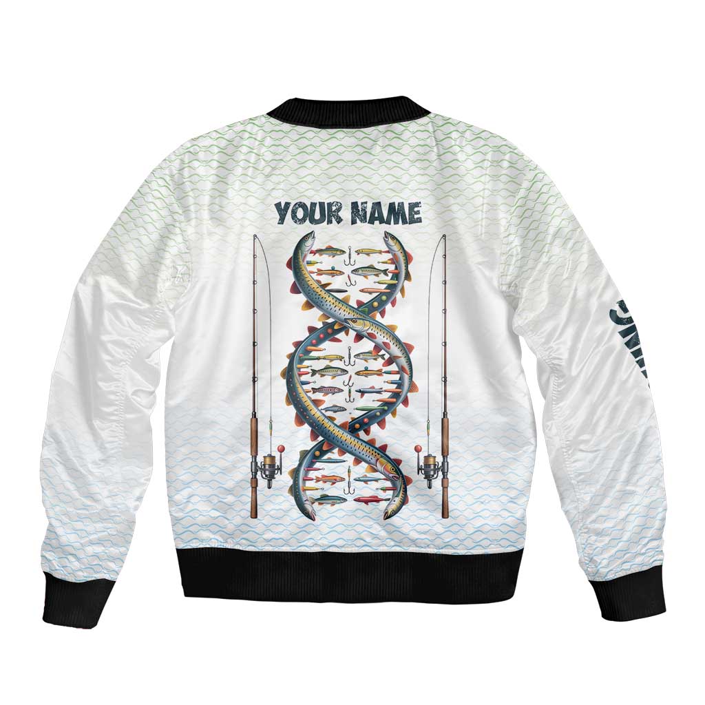 Fishing DNA Sleeve Zip Bomber Jacket Colorful Fish Illustrations on White Scale For Fisherman - Wonder Print Shop