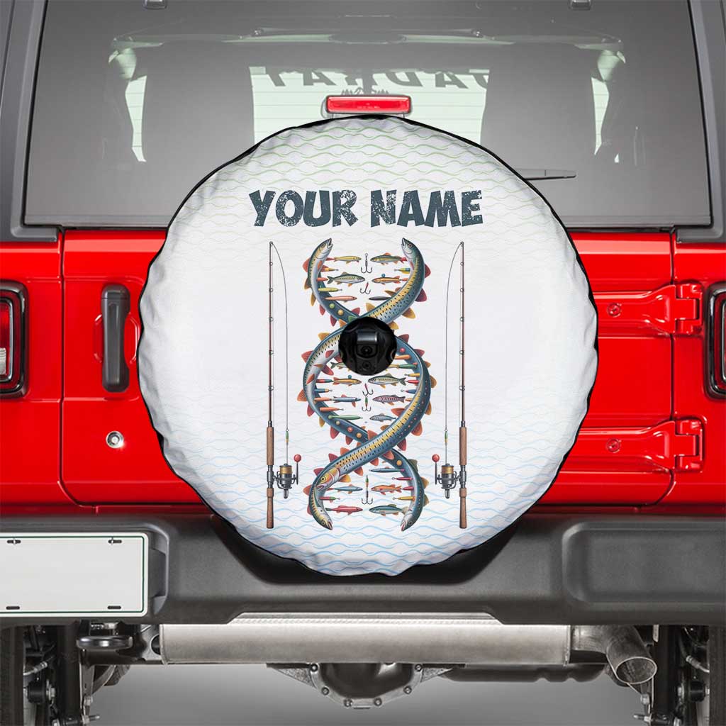 Fishing DNA Spare Tire Cover Colorful Fish Illustrations on White Scale For Fisherman - Wonder Print Shop