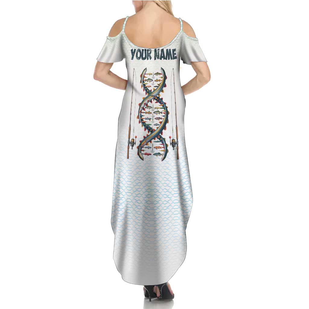 Fishing DNA Summer Maxi Dress Colorful Fish Illustrations on White Scale For Fisherman - Wonder Print Shop