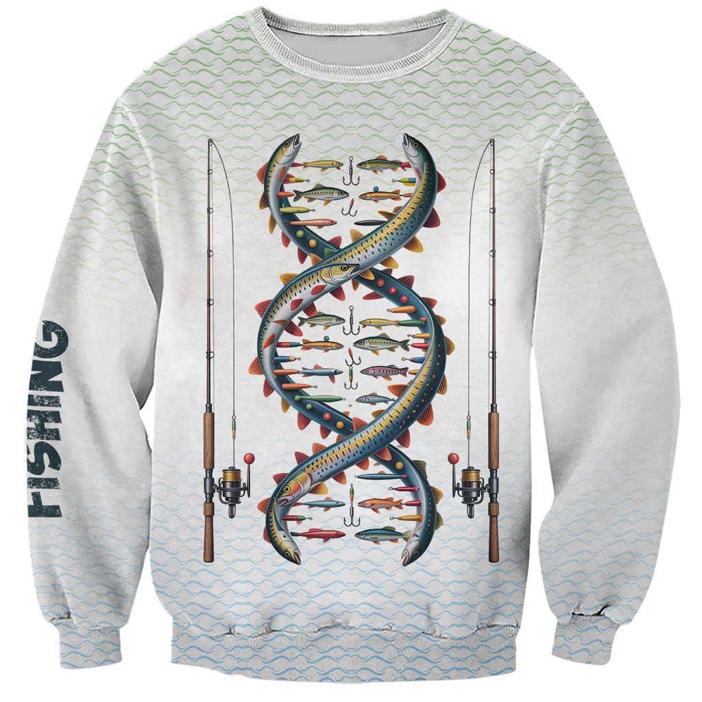 Fishing DNA Sweatshirt Colorful Fish Illustrations on White Scale For Fisherman - Wonder Print Shop