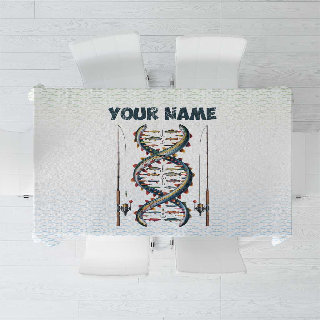 Fishing DNA Tablecloth Colorful Fish Illustrations on White Scale For Fisherman - Wonder Print Shop