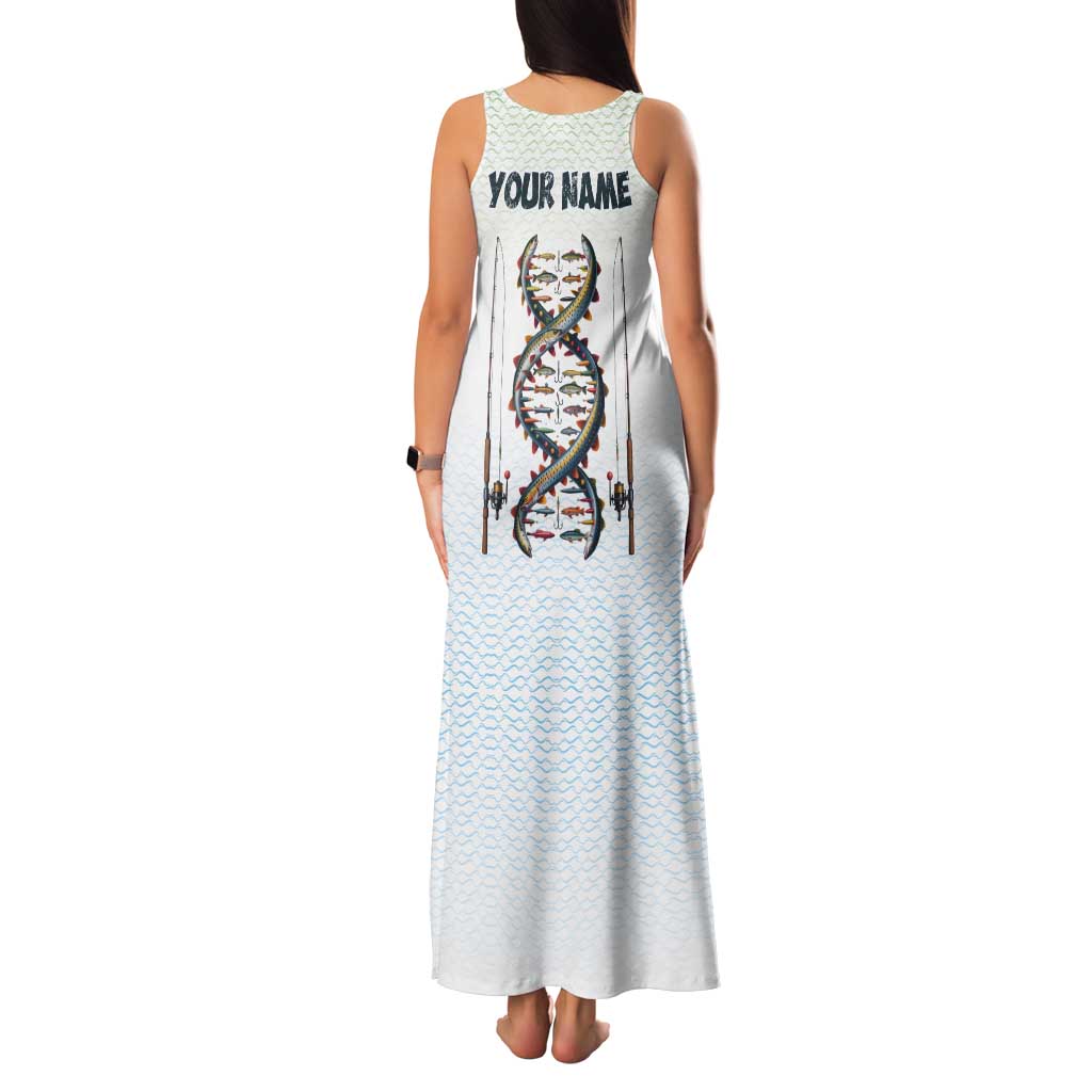 Fishing DNA Tank Maxi Dress Colorful Fish Illustrations on White Scale For Fisherman - Wonder Print Shop