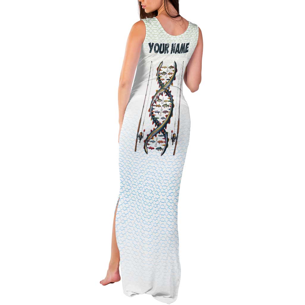 Fishing DNA Tank Maxi Dress Colorful Fish Illustrations on White Scale For Fisherman - Wonder Print Shop
