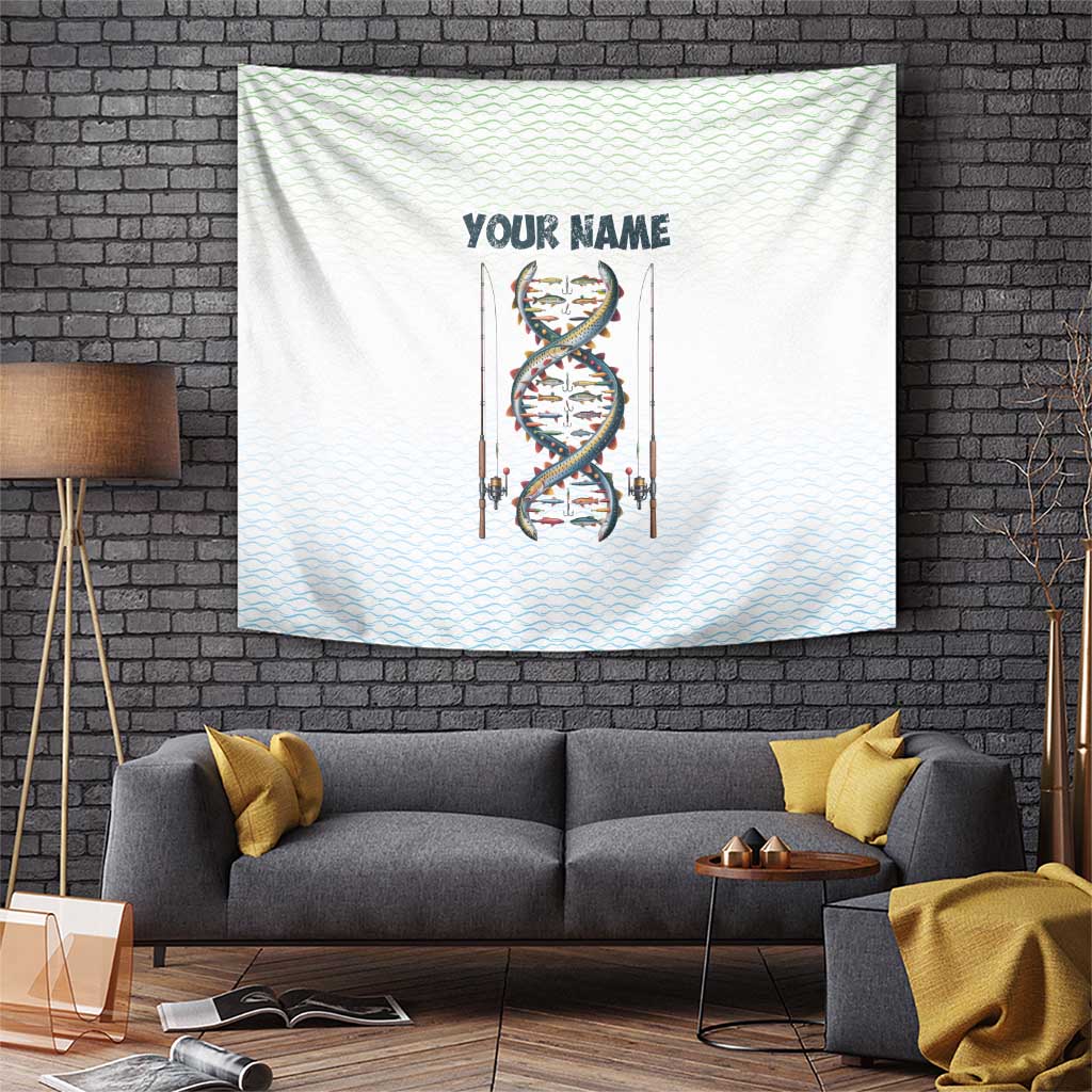Fishing DNA Tapestry Colorful Fish Illustrations on White Scale For Fisherman - Wonder Print Shop