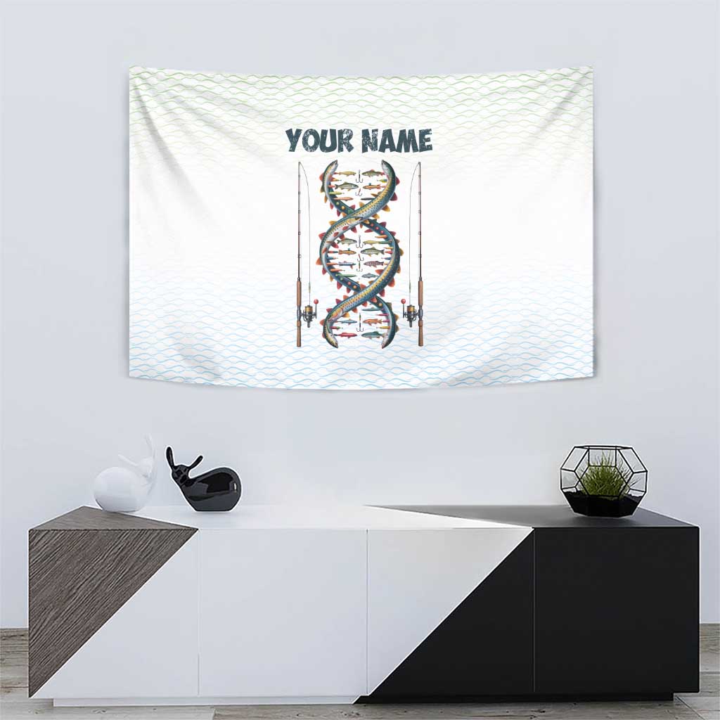 Fishing DNA Tapestry Colorful Fish Illustrations on White Scale For Fisherman - Wonder Print Shop
