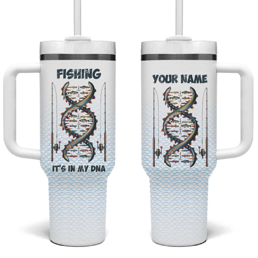 Fishing DNA Tumbler With Handle Colorful Fish Illustrations on White Scale For Fisherman - Wonder Print Shop