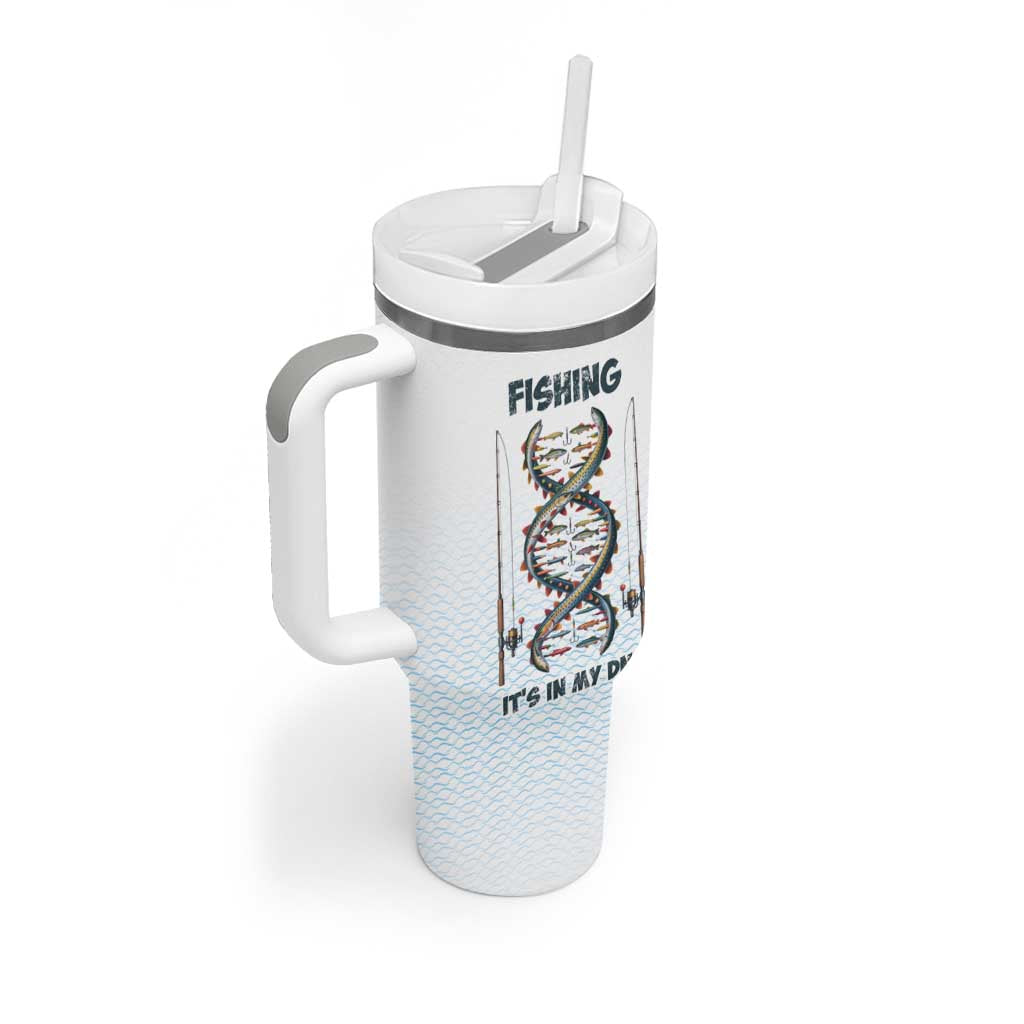 Fishing DNA Tumbler With Handle Colorful Fish Illustrations on White Scale For Fisherman - Wonder Print Shop