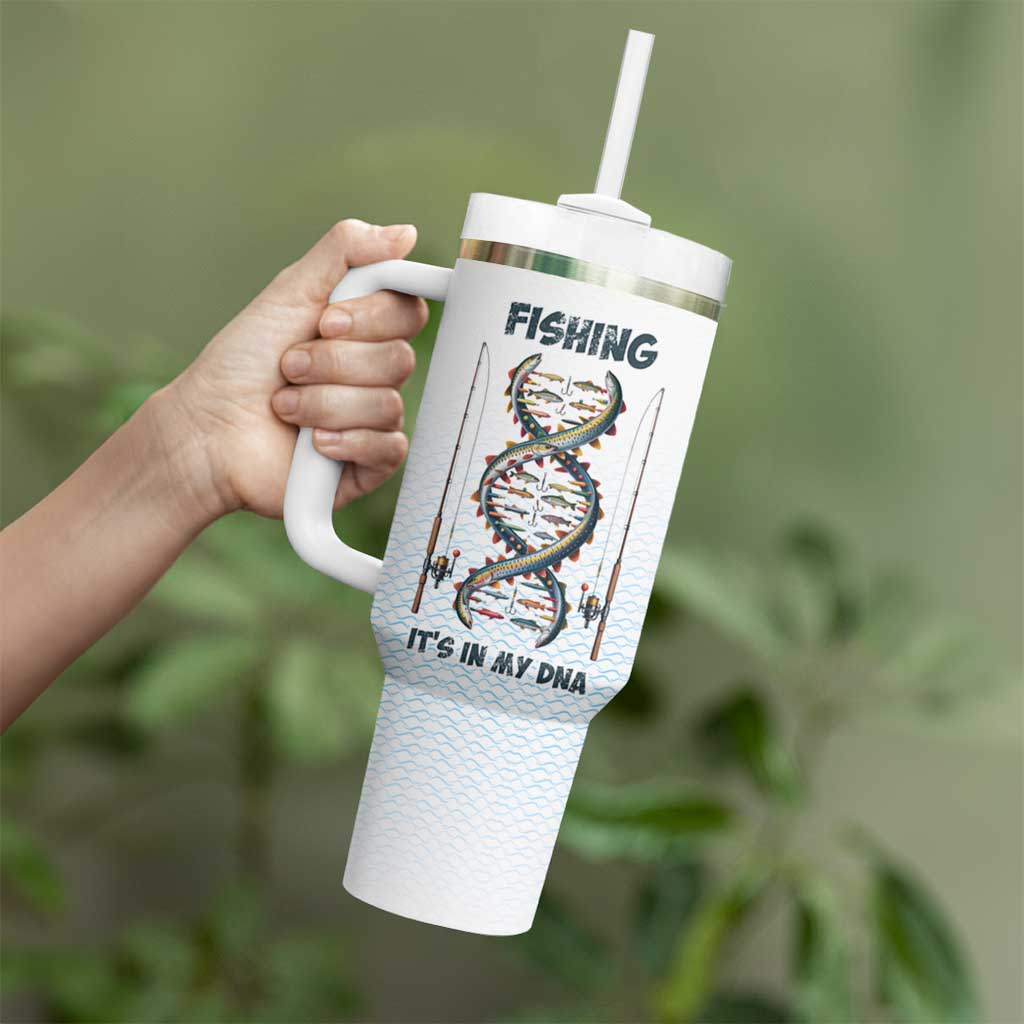 Fishing DNA Tumbler With Handle Colorful Fish Illustrations on White Scale For Fisherman - Wonder Print Shop