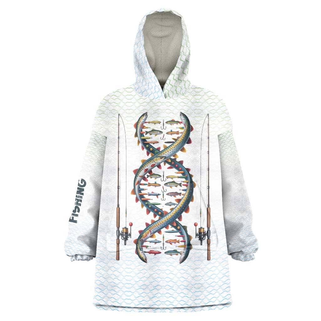 Fishing DNA Wearable Blanket Hoodie Colorful Fish Illustrations on White Scale For Fisherman - Wonder Print Shop