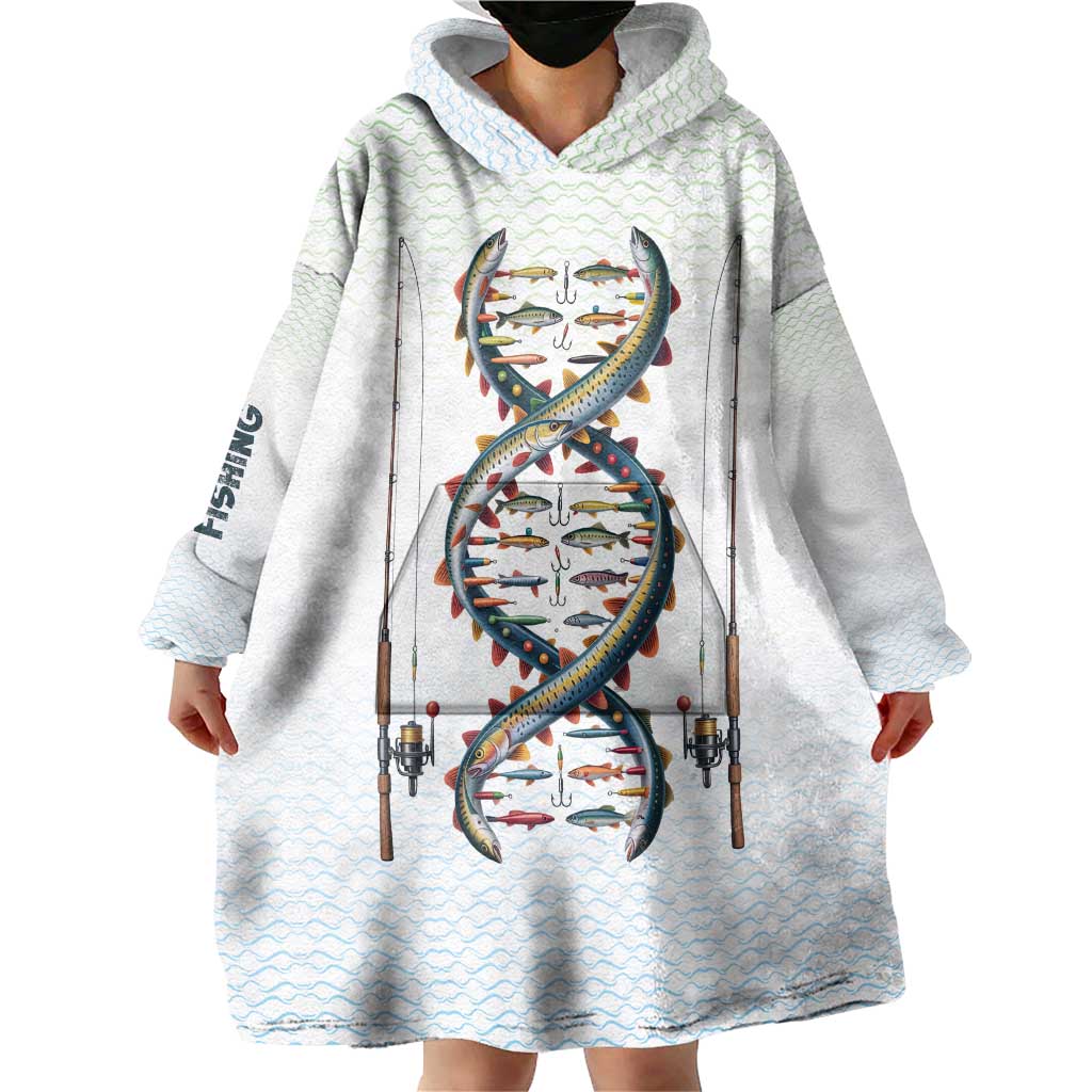 Fishing DNA Wearable Blanket Hoodie Colorful Fish Illustrations on White Scale For Fisherman - Wonder Print Shop