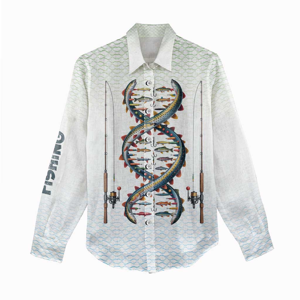 Fishing DNA Women Casual Shirt Colorful Fish Illustrations on White Scale For Fisherman - Wonder Print Shop