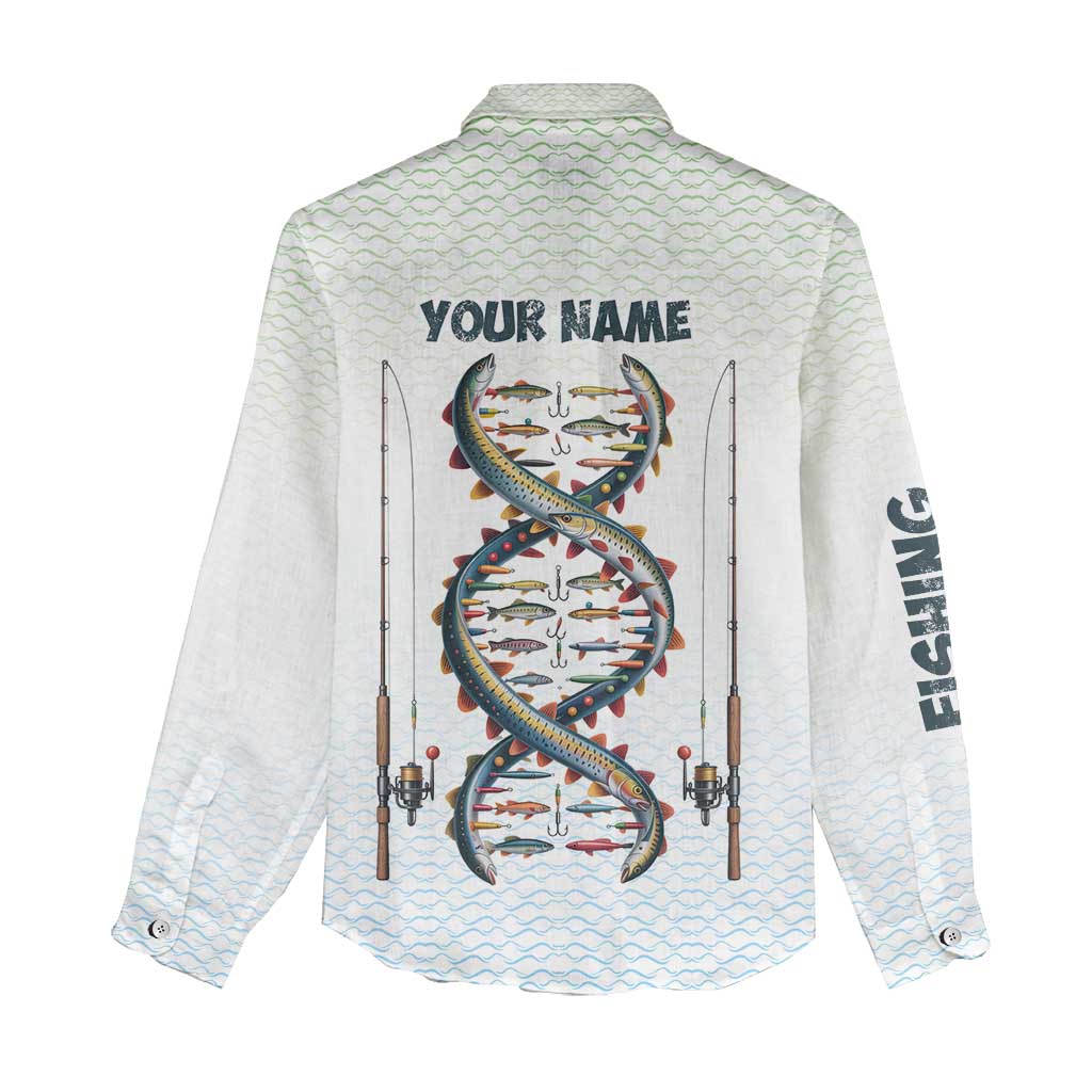 Fishing DNA Women Casual Shirt Colorful Fish Illustrations on White Scale For Fisherman - Wonder Print Shop